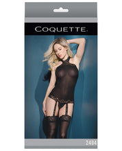 Load image into Gallery viewer, Sleek Stretch Lace Halter Top W-attch. Stockings Black O-s

