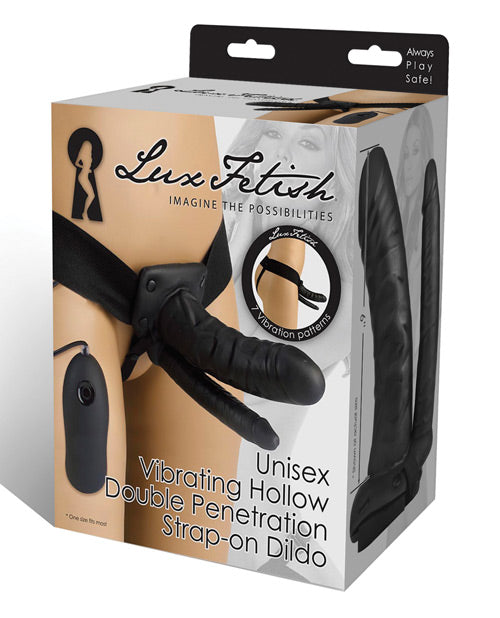 Lux Fetish Unisex Vibrating Hollow Double Penetration Strap On Dildo