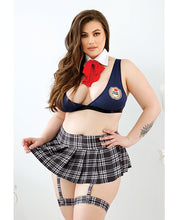 Load image into Gallery viewer, Play Learning Curves Bowtie, Top, Gartered Skirt, G-string Blue
