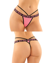 Load image into Gallery viewer, Vibes Buddy Sexy Bitch Lace Panty &amp; Micro Thong Black/pnk
