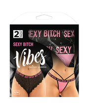 Load image into Gallery viewer, Vibes Buddy Sexy Bitch Lace Panty &amp; Micro Thong Black/pnk
