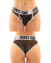 Load image into Gallery viewer, Vibes Buddy Fuck Off Lace Boy Brief &amp; Lace Thong Black
