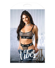 Cargue la imagen en el visor de la galería, Vibes Icy Girl Metallic Fishnet Bralette &amp; G-string Black
