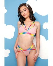 Cargue la imagen en el visor de la galería, Vibes Make It Rain Caged Bralette &amp; Panty W/booty Rainbow
