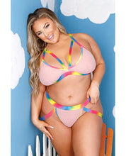 Load image into Gallery viewer, Vibes Make It Rain Caged Bralette &amp; Panty W-booty Rainbow Qn
