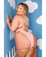Load image into Gallery viewer, Vibes Make It Rain Caged Bralette &amp; Panty W-booty Rainbow Qn
