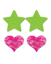 Load image into Gallery viewer, Fantasy Uv Reactive Neon Star &amp; Lace Heart Pasties - Green &amp; Pink O-s Pack Of 2
