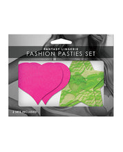Load image into Gallery viewer, Fantasy Uv Reactive Neon Heart &amp; Lace Star Pasties - Pink &amp; Green O-s Pack Of 2
