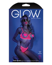 Load image into Gallery viewer, Glow Black Light Open Cup Bra &amp; Crotchless Panties (pasties Not Included) Neon Pink
