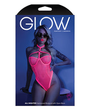 Load image into Gallery viewer, Glow Black Light Harness Mesh Body Suit Neon Pink L-xl
