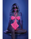 Glow Black Light Halter Bodysuit W/open Sides Neon Pink
