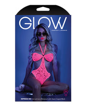 Load image into Gallery viewer, Glow Black Light Halter Bodysuit W/open Sides Neon Pink
