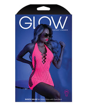 Load image into Gallery viewer, Glow Black Light Net Halter Dress Neon Pink O-s
