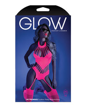 Load image into Gallery viewer, Glow Black Light Footless Teddy Bodystocking Neon Pink O-s
