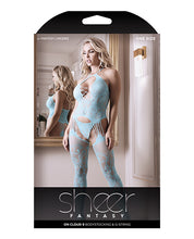 Load image into Gallery viewer, Sheer Fantasy Halter Neck Floral Lace Gartered Bodystocking &amp; Panty Light Blue O-s
