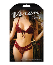 Load image into Gallery viewer, Vixen Good 4 You Lace Triangle Bralette &amp; Panty Burgundy
