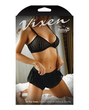 Load image into Gallery viewer, Vixen Striped Mesh Bralette &amp; Shorties Black

