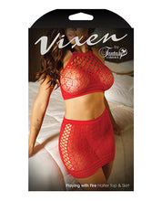 Load image into Gallery viewer, Vixen High Neck Halter Net Top &amp; Tie Back Skirt Red
