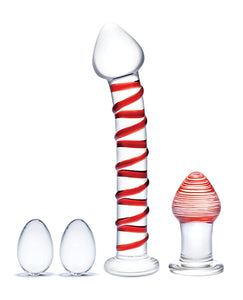 Glas 4 Pc Mr. Swirly Set W-glass Kegal Balls & 3.25" Butt Plug - Red