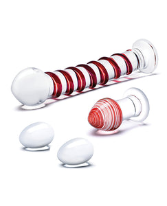 Glas 4 Pc Mr. Swirly Set W-glass Kegal Balls & 3.25" Butt Plug - Red