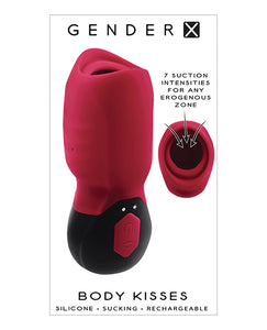 Gender X Body Kisses Vibrating Suction Massager - Red-black