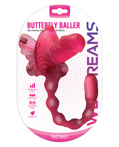 Wet Dreams Butterfly Baller Sex Harness W-dildo - Pink