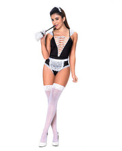 Load image into Gallery viewer, 3 Pc French Maid Bodysuit, Apron &amp; Head Piece Black/white
