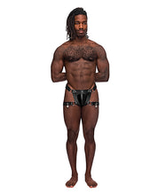 Load image into Gallery viewer, Leather Scorpio Adjustable Waist &amp; Leg Band Thong Black O-s
