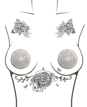 Load image into Gallery viewer, Neva Nude Burlesque Big O Crystal Jewel Reusable Silicone Pasties - Silver O-s
