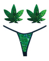 Neva Nude Naughty Knix Weed Leaf Sequin G-string & Pasties - Green O-s