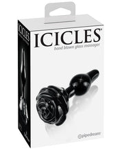 Load image into Gallery viewer, Icicles No. 77 Hand Blown Glass Rose Butt Plug - Black
