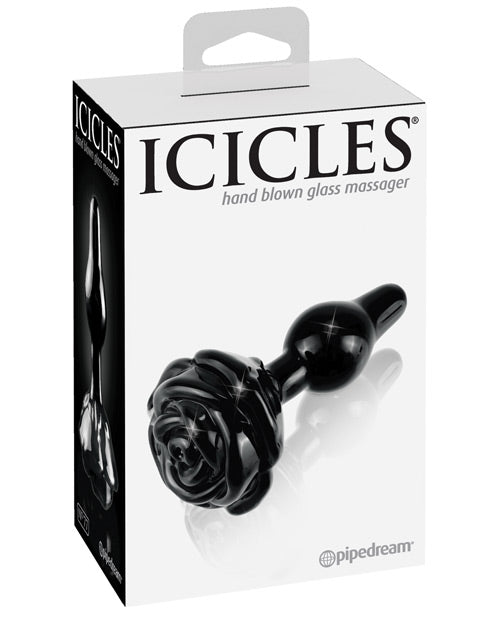 Icicles No. 77 Hand Blown Glass Rose Butt Plug - Black