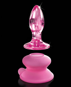 Icicles No. 90 Hand Blown Glass Butt Plug W-suction Cup - Pink