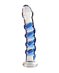 Icicles No. 5 Hand Blown Glass Massager - Clear W-blue Swirls
