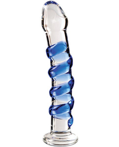 Icicles No. 5 Hand Blown Glass Massager - Clear W-blue Swirls