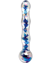 Load image into Gallery viewer, Icicles No. 8 Hand Blown Glass Massager - Clear W-inside Blue Swirls
