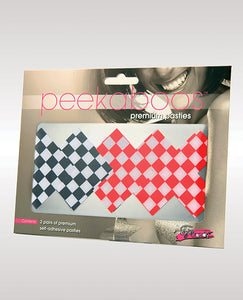 Peekaboos Off The Wall Checkered Pasties - 2 Pairs 1 Black-1 Red