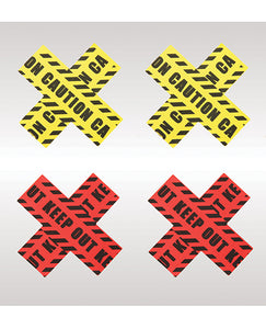 Peekaboos Caution X Pasties - 2 Pairs 1 Red-1 Yellow