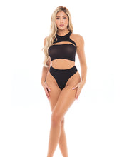Load image into Gallery viewer, Pink Lipstick Divine Bandeau, Harness Top, &amp; High Waist Thong Black O-s
