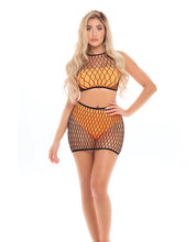 Load image into Gallery viewer, Pink Lipstick Crave You Large Fishnet Cami Top &amp; Skirt, Bandeau Top &amp; Panty
