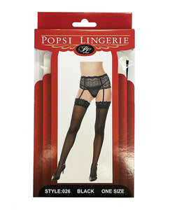 Silicone Lace Top Thigh High Black O-s