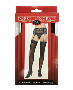 Sheer Lace Top Stocking Black O-s