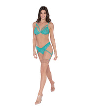 Load image into Gallery viewer, Simply Sexy Scalloped Stretch Lace Bralette &amp; G-string W-attached Side Garters Ocean O-s
