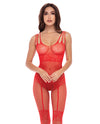 Rene Rofe All Heart Crotchless Bodystocking Red O-s