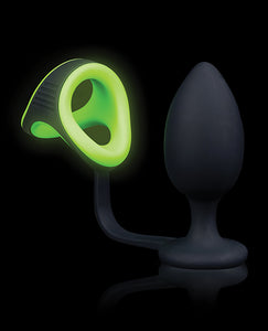 Shots Ouch Butt Plug W-cock Ring & Ball Strap - Glow In The Dark