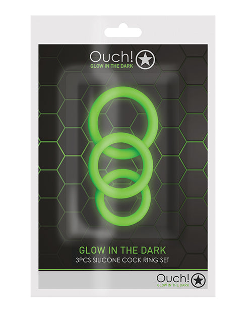 Glow In The Dark Cock Ring Trio - Ouch 3 Piece Set