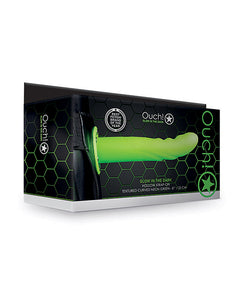 Shots Ouch 8" getextureerde gebogen holle strap-on - Glow In The Dark