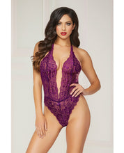 Load image into Gallery viewer, Floral Lace Teddy W/halter Satin Ribbon Ties &amp; Snap Crotch O/s
