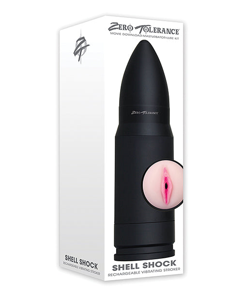 Zero Tolerance Shell Shock Rechargeable Vibrating Stroker - Black-flesh